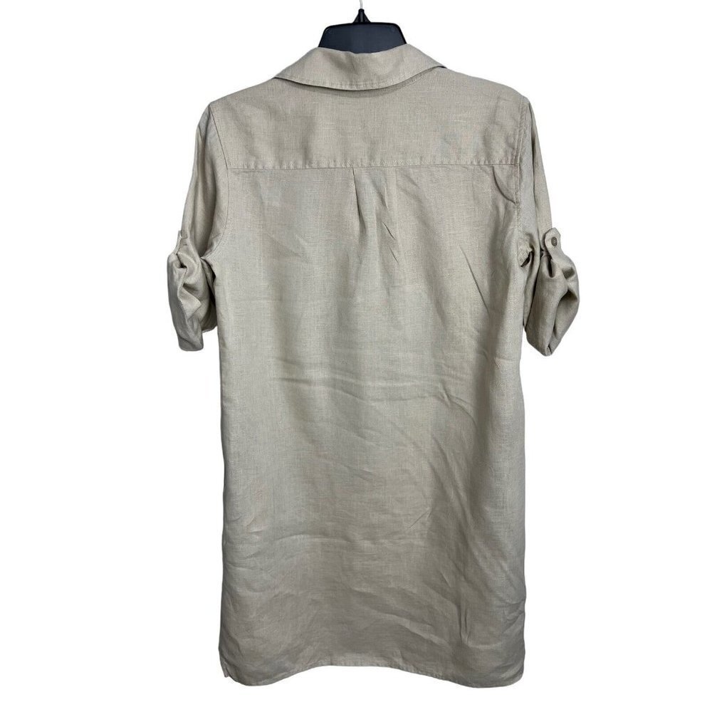 Pure Amici Linen Roll Tab Sleeve Tan Khaki Shirt Dress Small - Picture 5 of 12